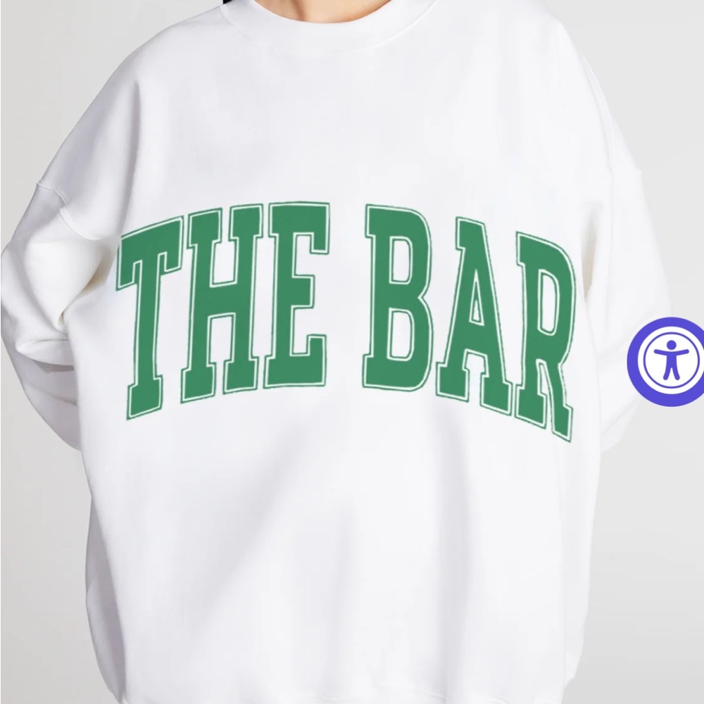 NWT Sold Out White Varsity Sweatshirt with Green 'THE BAR' letters